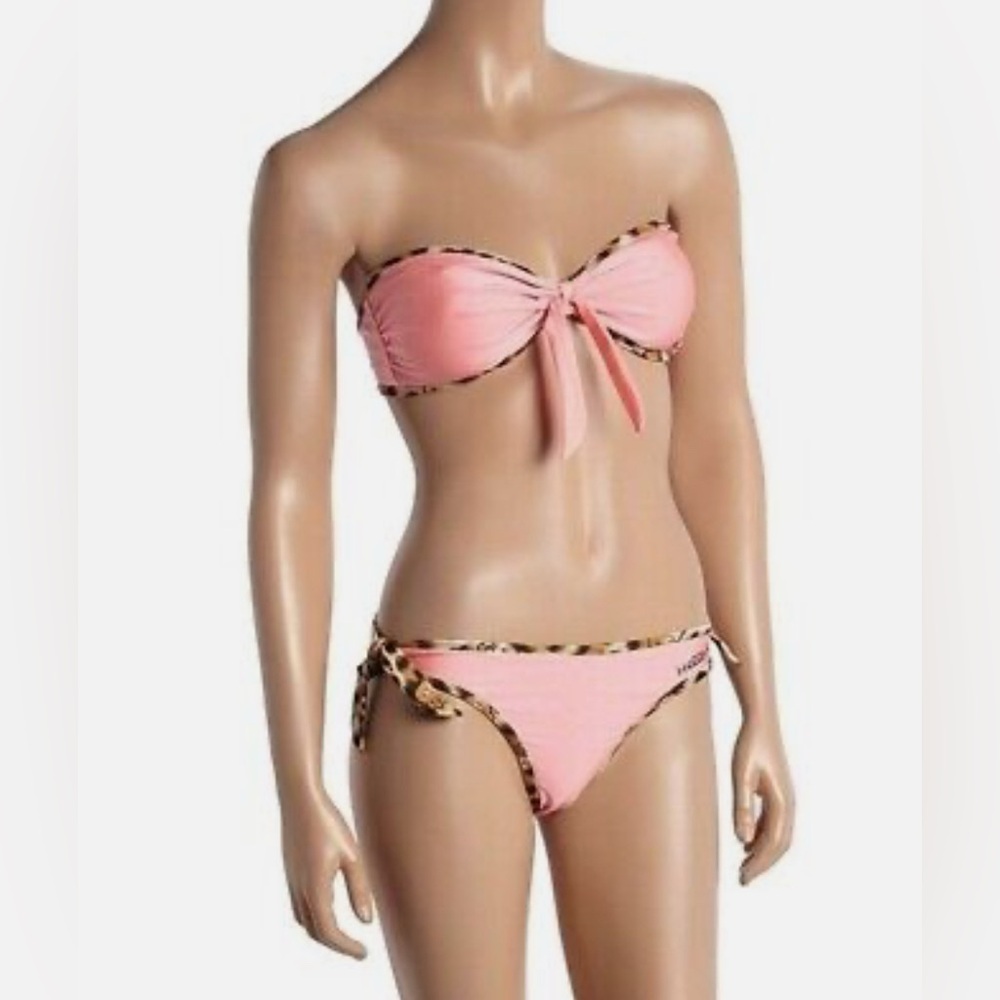 Hello Kitty Coral Bow Bandeau Bikini Top Bottom Swim Set Swimsuit Juniors Size M - Picture 2 of 6